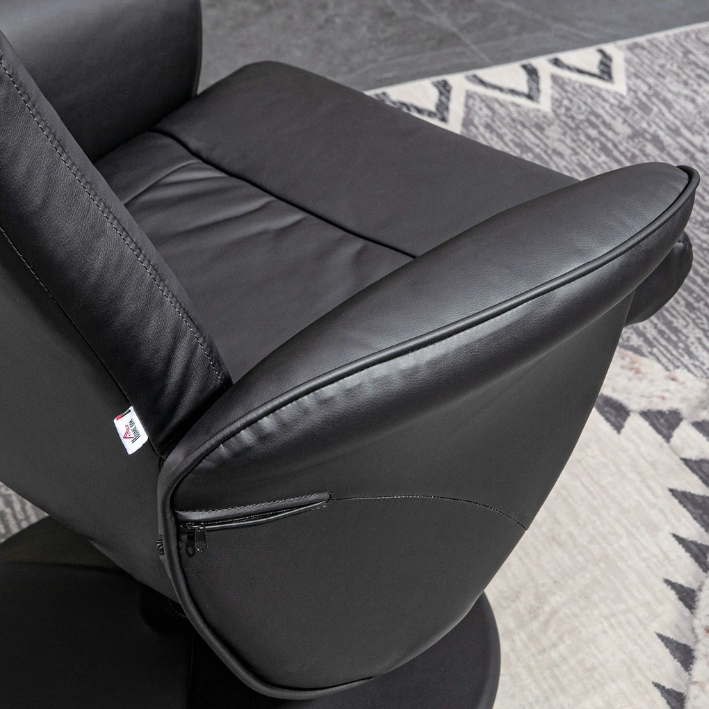 HOMCOM Σετ 2 πολυθρόνων πολυθρόνα με υποπόδιο, ρυθμιζόμενο ύψος, ρυθμιζόμενη πλάτη, Μαύρο