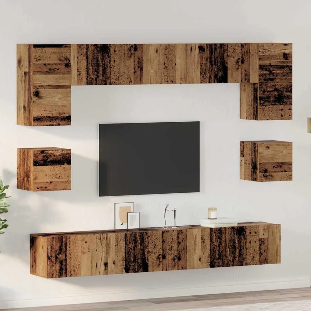 vidaXL Σετ επίπλου τηλεόρασης 8 pcs Παλαιό ξύλο 100 x 30 x 30 cm