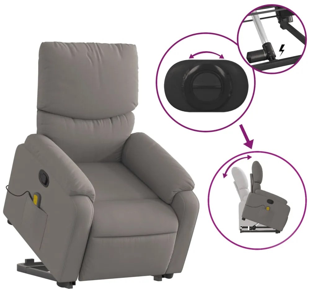 vidaXL Πολυθρόνα Μασάζ Ανακλινόμενη με Ανύψωση Taupe Υφασμάτινη