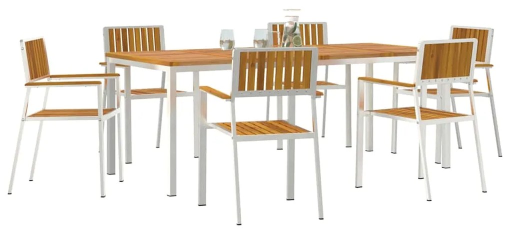 vidaXL Σέτ φαγητού για κήπο 7 pcs Καφέ Μασίφ ξύλο ακακίας