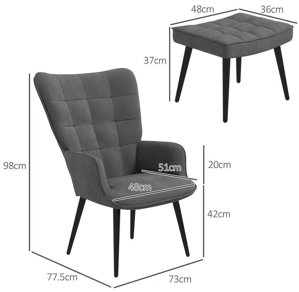 HOMCOM Πολυθρόνα Relax με Οθωμανικό, Σετ 2 τεμαχίων, Γκρι