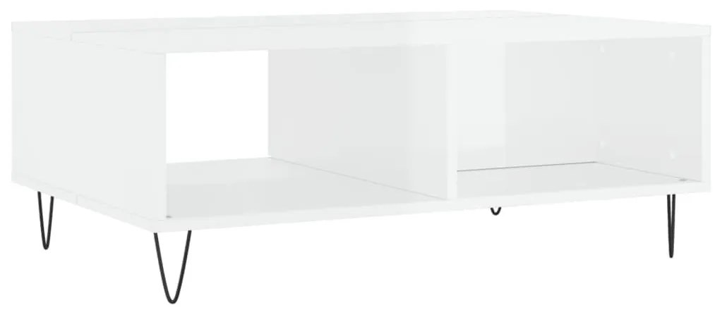 Τραπεζάκι Σαλονιού Γυαλ. Λευκό 90x60x35 εκ. από Επεξεργ. Ξύλο - Λευκό