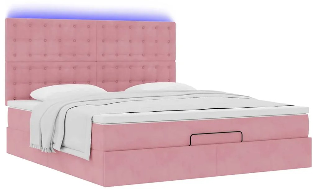 Οθωμανικό κρεβάτι με στρώματα &amp; LEDs Ροζ 160x200cm Velvet 3314479