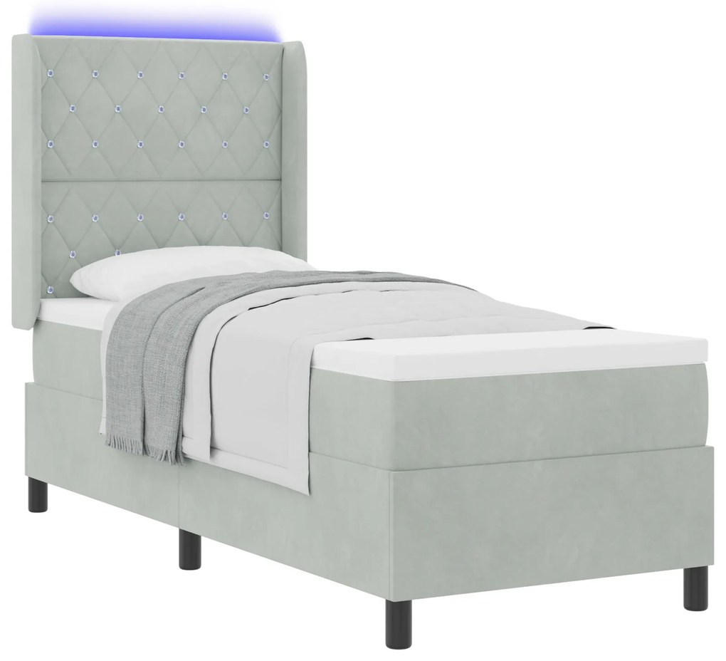 vidaXL Κρεβάτι με Στρώμα και LED Φωτισμό Γκρι 80x200 εκ. Βελούδο