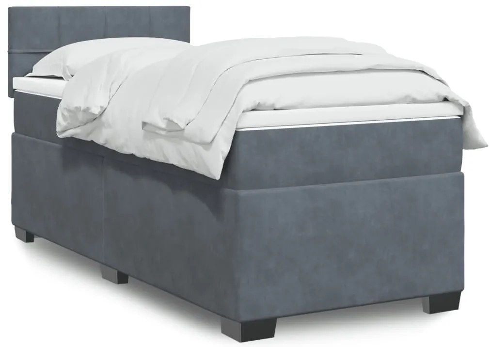 vidaXL Κρεβάτι Boxspring με Στρώμα Σκούρο Γκρι 80x200 εκ. Βελούδινο