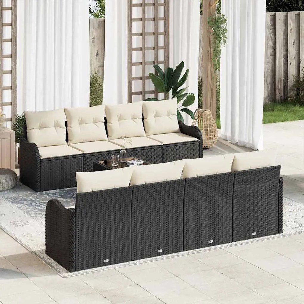 vidaXL Σετ Καναπέ Κήπου 9 pcs Μαύρο 55 x 55 x 37 εκ Πολυ ράταν