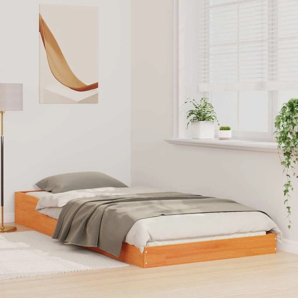 vidaXL Σκελετός Κρεβατιού Καφέ κεριού 100 x 210 cm Μασίφ ξύλο πεύκου