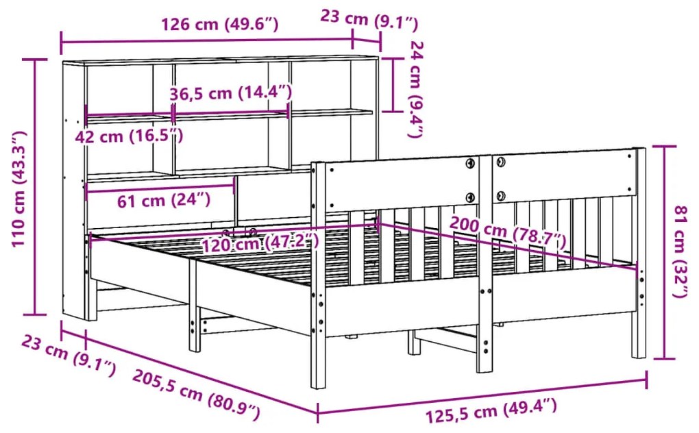 Σκελετός Κρεβ. Χωρίς Στρώμα Καφέ Κεριού 120x200 εκ Μασίφ Πεύκο - Καφέ