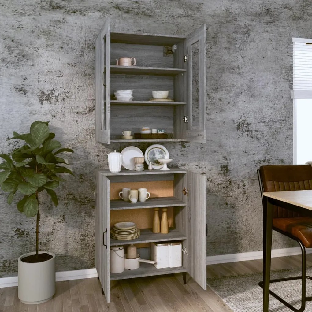 vidaXL Ντουλάπι Γκρι Sonoma 69,5 x 34 x 180 εκ. Επεξεργασμένο Ξύλο