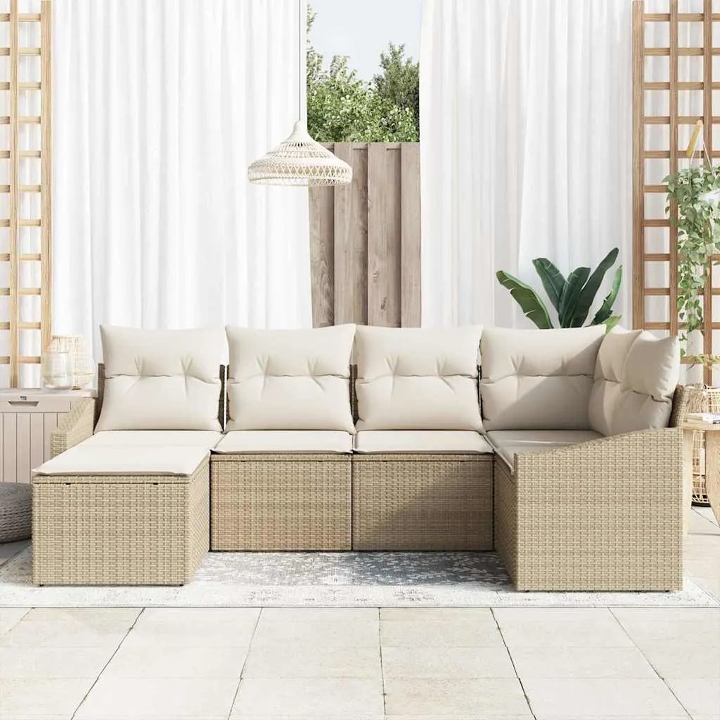 vidaXL Σετ Καναπέ Κήπου 6 pcs Μπεζ Πολυ ράταν