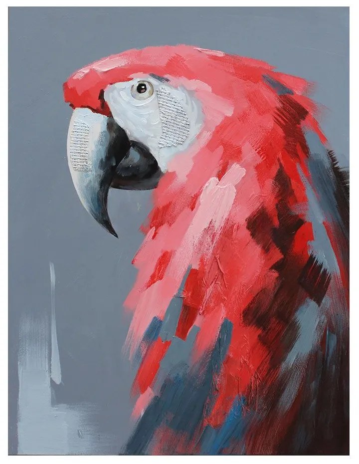 Πίνακας Σε Καμβά Red Parrot 2 019886 76x100xH3,5cm Multi Vertical Ξύλο, Καμβάς