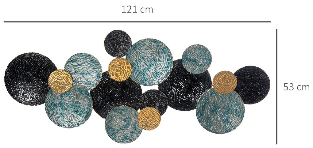 HOMCOM Διακόσμηση Τοίχου 3D με Κύκλους 121 cm x 4 cm x 53 cm Μέταλλο Μπλε + Μαύρο