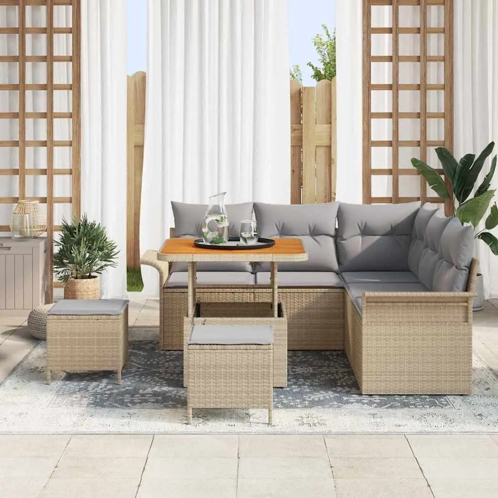 vidaXL Σετ Καναπέ Κήπου Ρυθμιζόμενο ύψος 8 pcs Μπεζ συνθετικό ρατάν