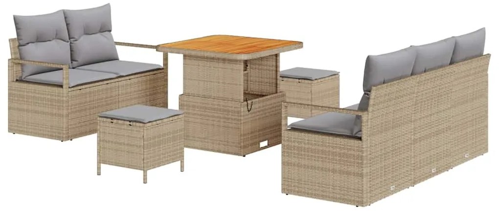 vidaXL Σετ Καναπέ Κήπου με μαξιλάρι 8 pcs Μπεζ Πολυ ράταν