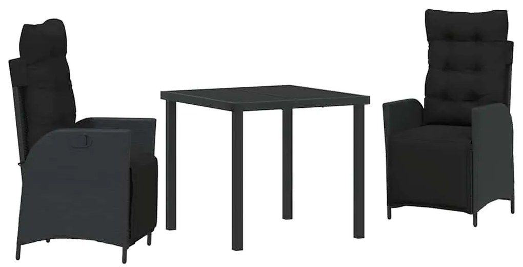 vidaXL Σέτ φαγητού για κήπο 3 pcs Μαύρο Πολυ ράταν