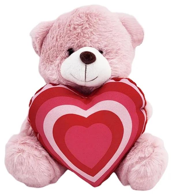 Λούτρινο αρκουδάκι Ροζ με καρδιά ουράνιο τόξο 20cm Much