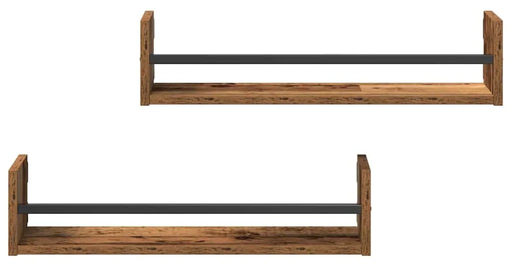 vidaXL Ράφια τοίχου 2 τμχ Ξύλο παλιό 60x16x14 εκ. Μηχανικής ξύλου