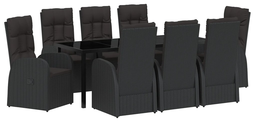 vidaXL Καρέκλες ανάκλισης κήπου 9 pcs Μαύρο 200 x 80 x 73 εκ