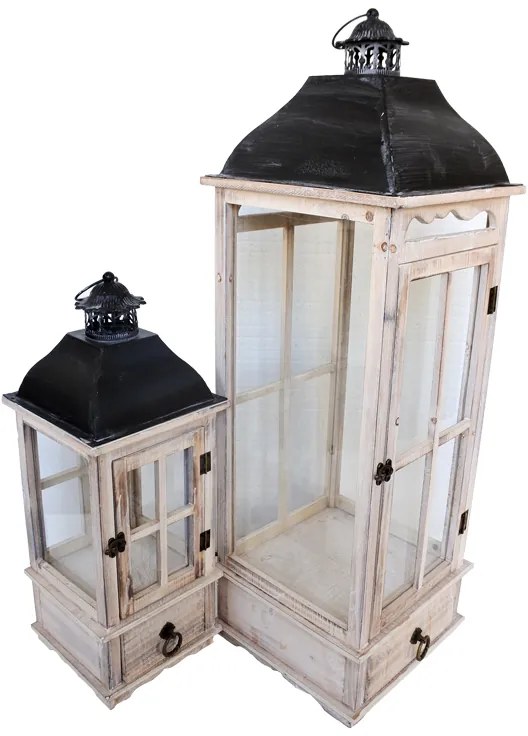 Φανάρια Jaxon Inart σετ 2τεμ αλουμίνιο σε white washed απόχρωση