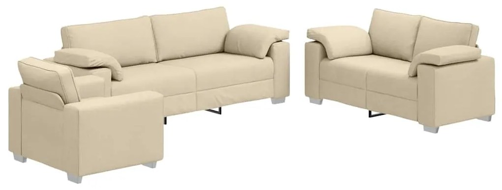 vidaXL Καναπές 3 pcs Κρεμ Ύφασμα μείγματος λινών