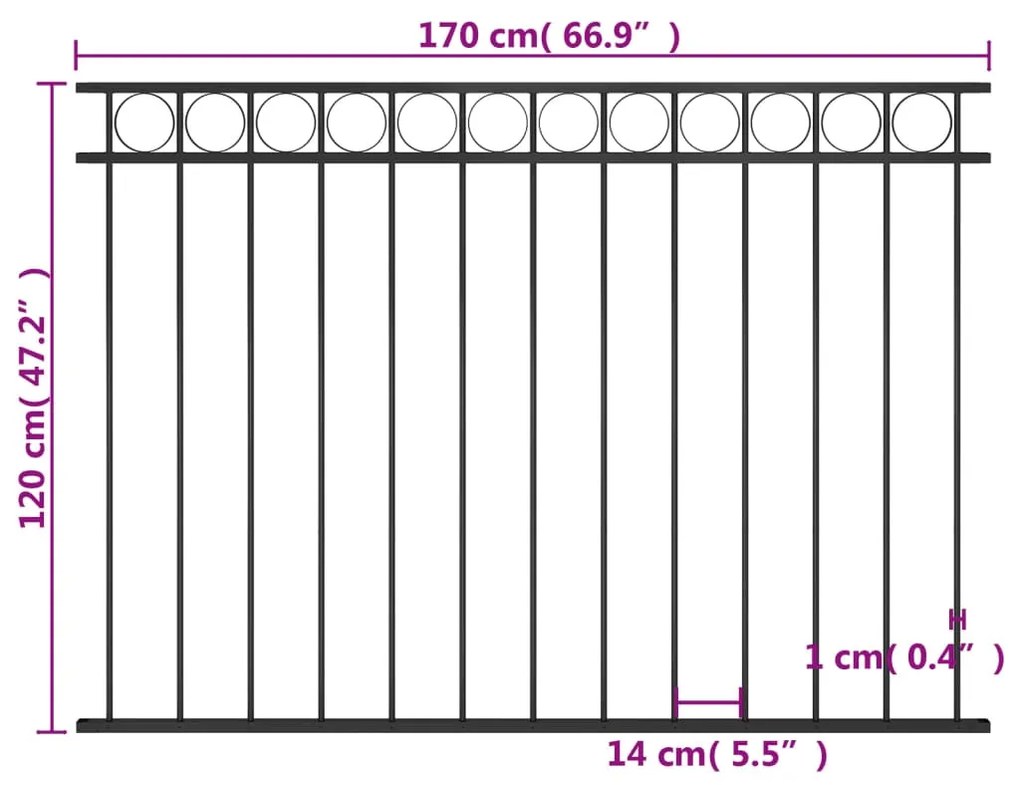vidaXL Πάνελ Περίφραξης Ατσάλινο Μαύρο 1,7x1,2 μ.