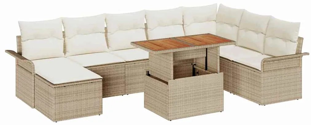 vidaXL Σετ Καναπέ Κήπου με μαξιλάρι 9 pcs μπεζ και κρεμ