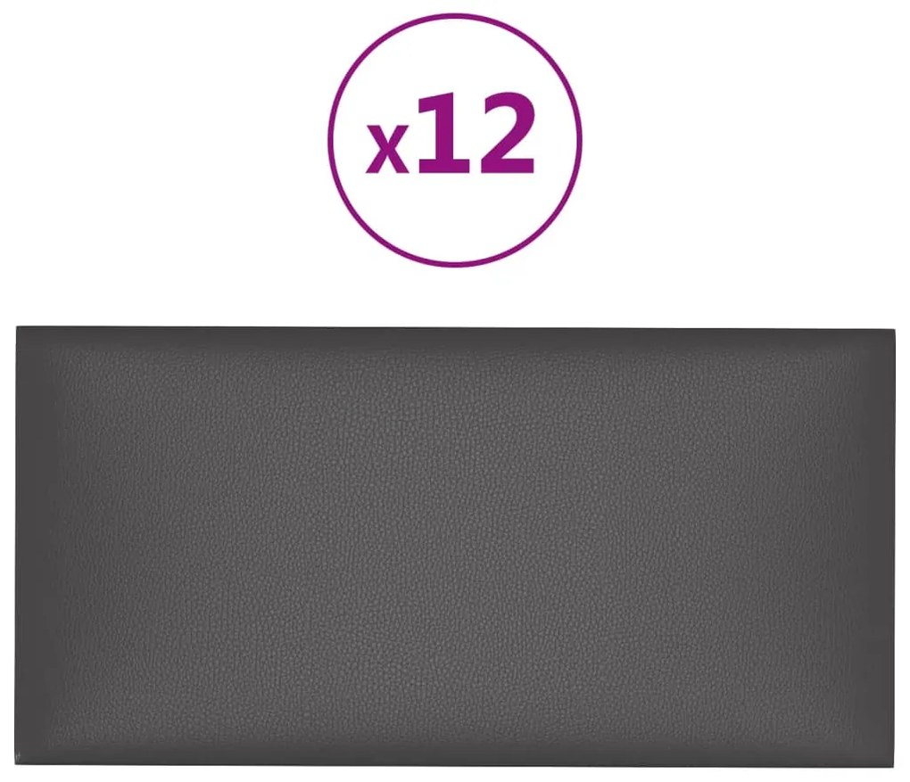 vidaXL Πάνελ Τοίχου 12 τεμ. Γκρι 30 x 15 εκ. 0,54 μ² Συνθετικό Δέρμα