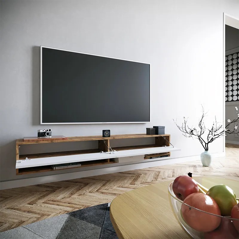 Έπιπλο τηλεόρασης επιτοίχιο Handra pakoworld λευκό-oak 180x31,5x29,5εκ (1 τεμάχια)