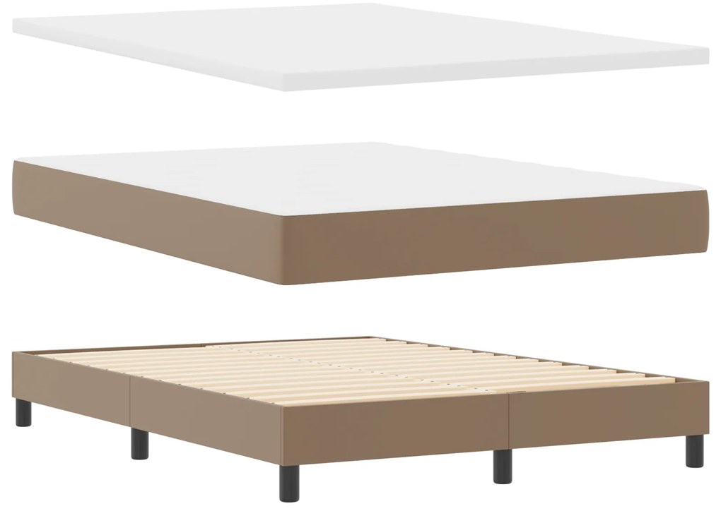 vidaXL Κρεβάτι Box Spring με στρώμα σε καπουτσίνο - 140 x 190 εκ, τεχνητό δέρμα