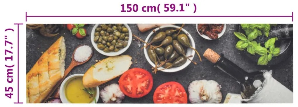 vidaXL Χαλί Κουζίνας Πλενόμ. Σχέδιο Κρασί/Δείπνο 45x150 εκ. Βελούδινο