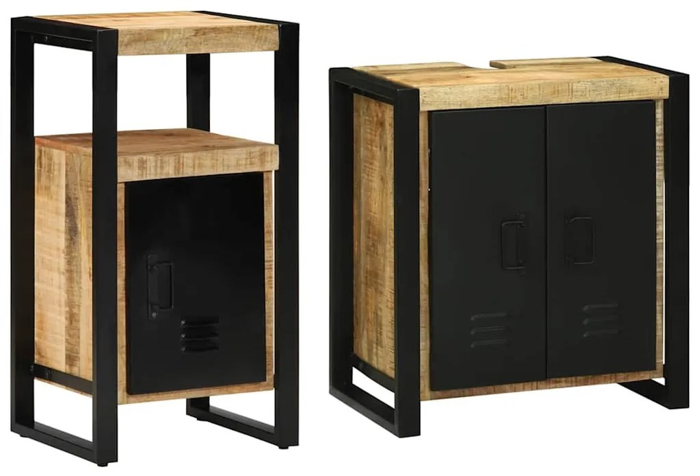 Σετ Επίπλων Μπάνιου 2 pcs Καφέ και Μαύρο Στερεό ξύλο μάνγκο