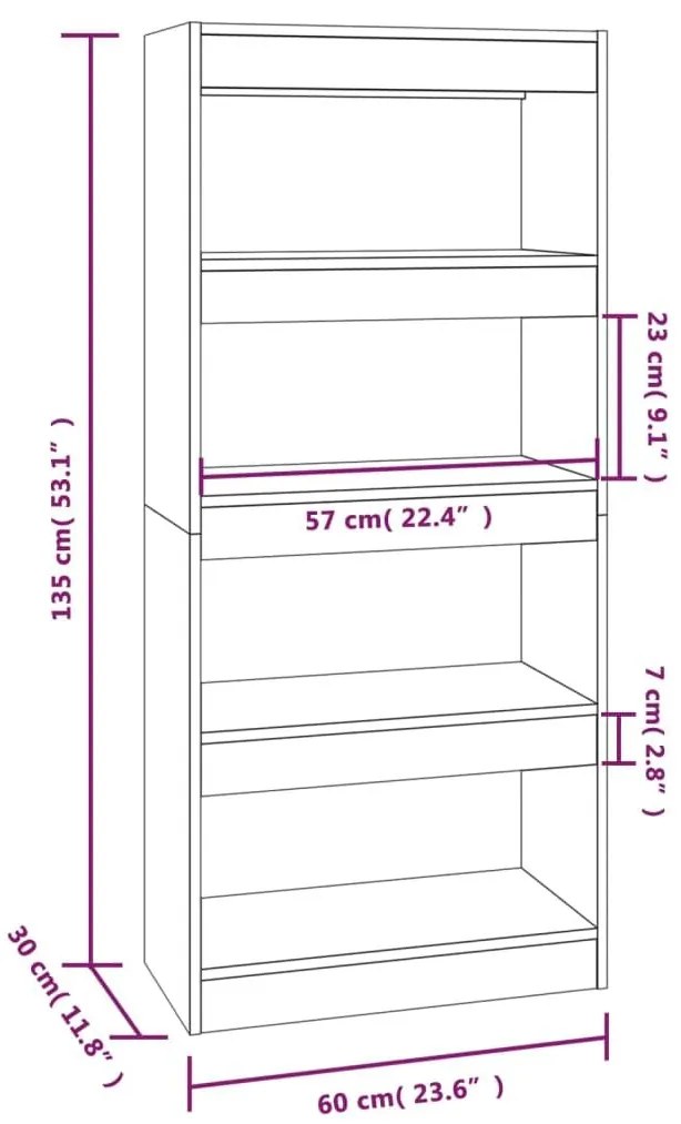 Βιβλιοθήκη/Διαχωρ. Χώρου Γυαλ. Λευκό 60x30x135 εκ Επεξεργ. Ξύλο - Λευκό