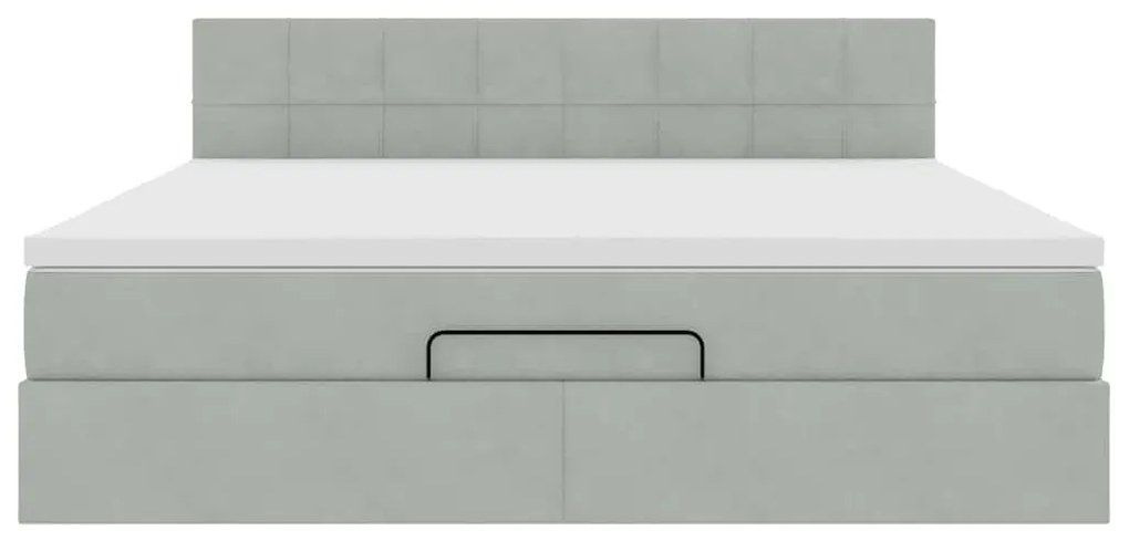 vidaXL Οθωμανικό κρεβάτι με στρώμα&LEDs Ανοιχτό γκρι 160x200cm Βελούδο
