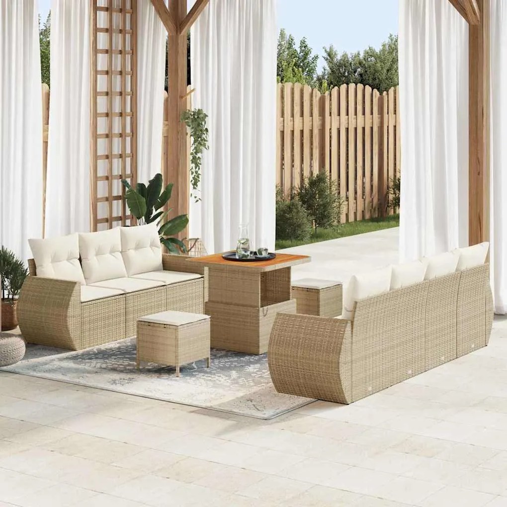 vidaXL Σετ Καναπέ Κήπου 10 pcs Μπεζ συνθετικό ρατάν