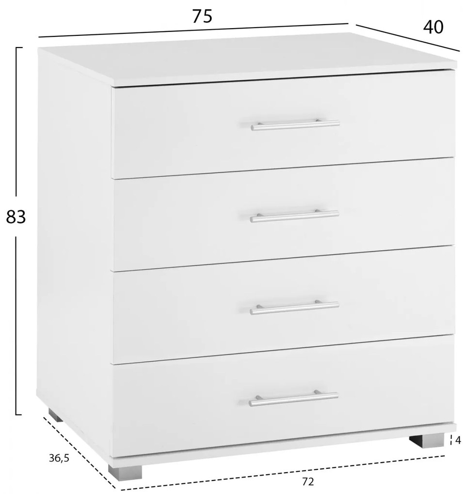 Συρταριέρα Briana με 4 Συρτάρια Λευκή 75x40x83Υ εκ. 75x40x83 εκ.