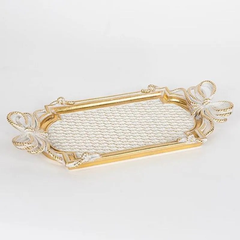 Δίσκος Σερβιρίσματος 752-16079 40x4x21.5cm White-Gold Estheti Home Πολυρεσίνη