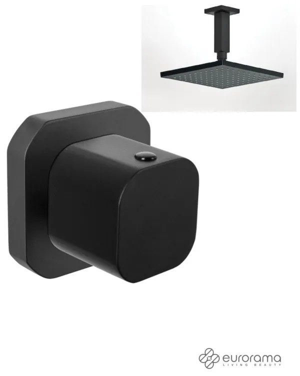 Eurorama Slot Black Matt Εκτροπέας Eντοιχισμού 3 Eξόδων+Κεφαλή Ντους τετράγωνη Φ30εκ. με μπράτσο οροφής