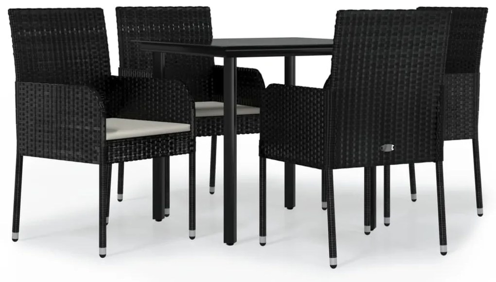 vidaXL Σετ Τραπεζαρίας Κήπου 5 Τεμαχίων Μαύρο Συνθ. Ρατάν με Μαξιλάρια