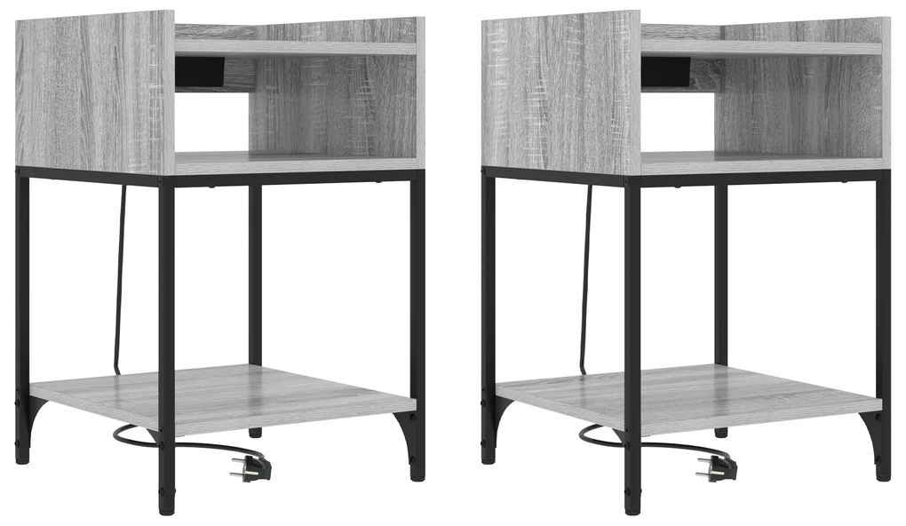 vidaXL Κουτιά Κρεβατοκάμαρας με ράφι 2 pcs Γκρι sonoma 40 x 40 x 61 εκ
