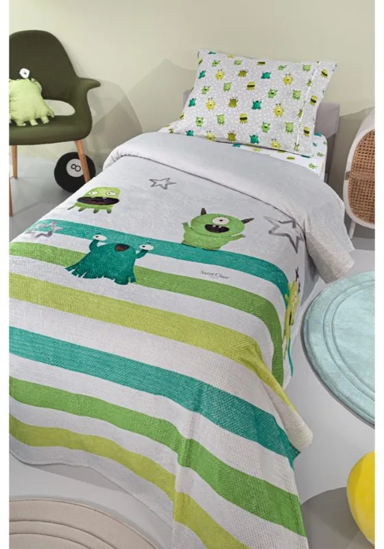 Κουβέρτα Μονή Fleece Ultrasoft Monsters Lime 160x220 - Saint Clair