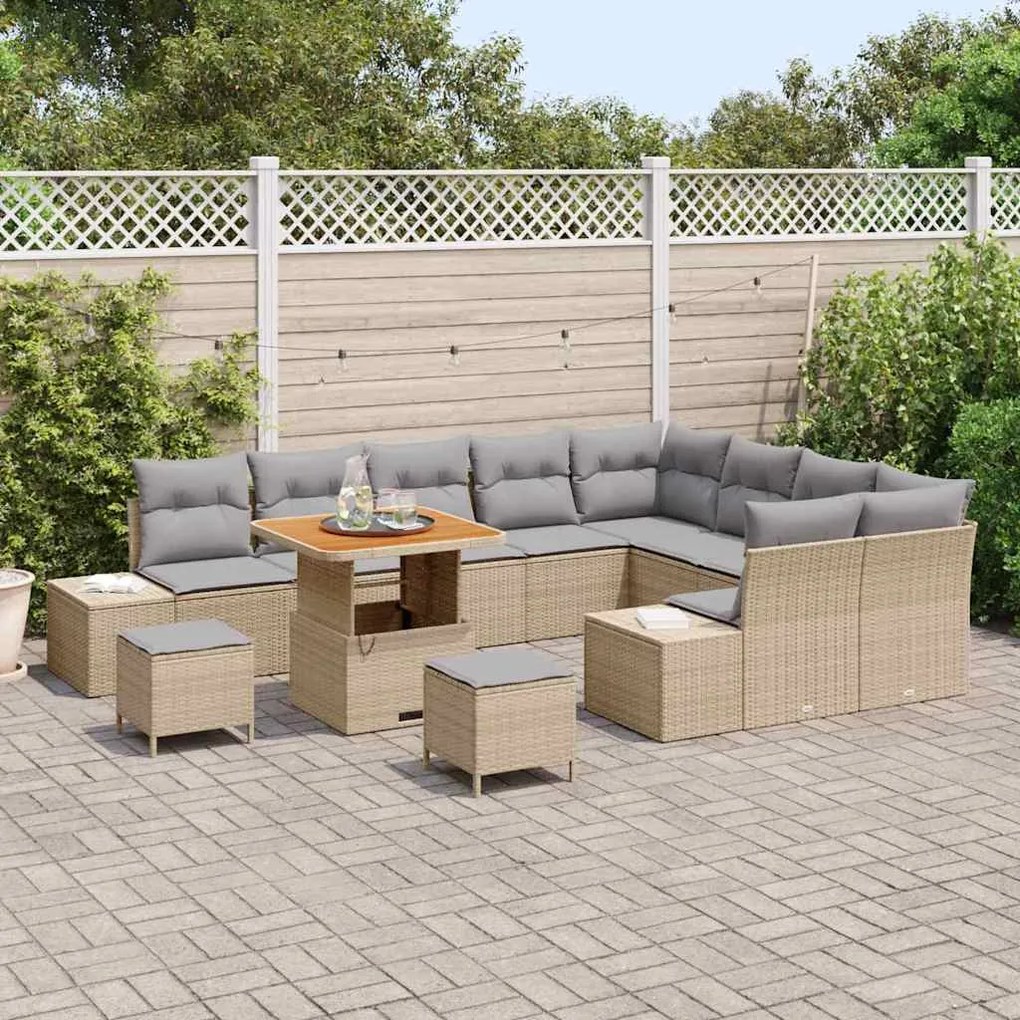 vidaXL Σετ Καναπέ Κήπου με αποθήκευση 12 pcs Μπεζ Πολυ ράταν