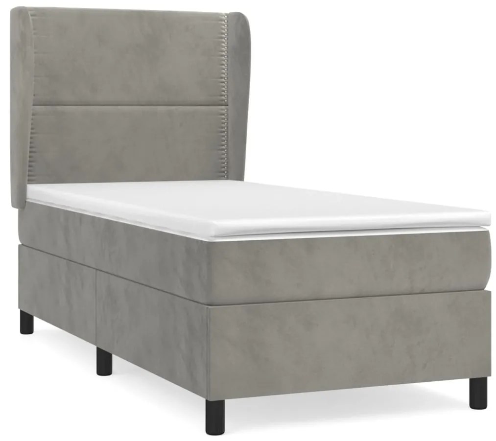 vidaXL Κρεβάτι Boxspring με Στρώμα Ανοιχτό Γκρι 100x200 εκ. Βελούδινο