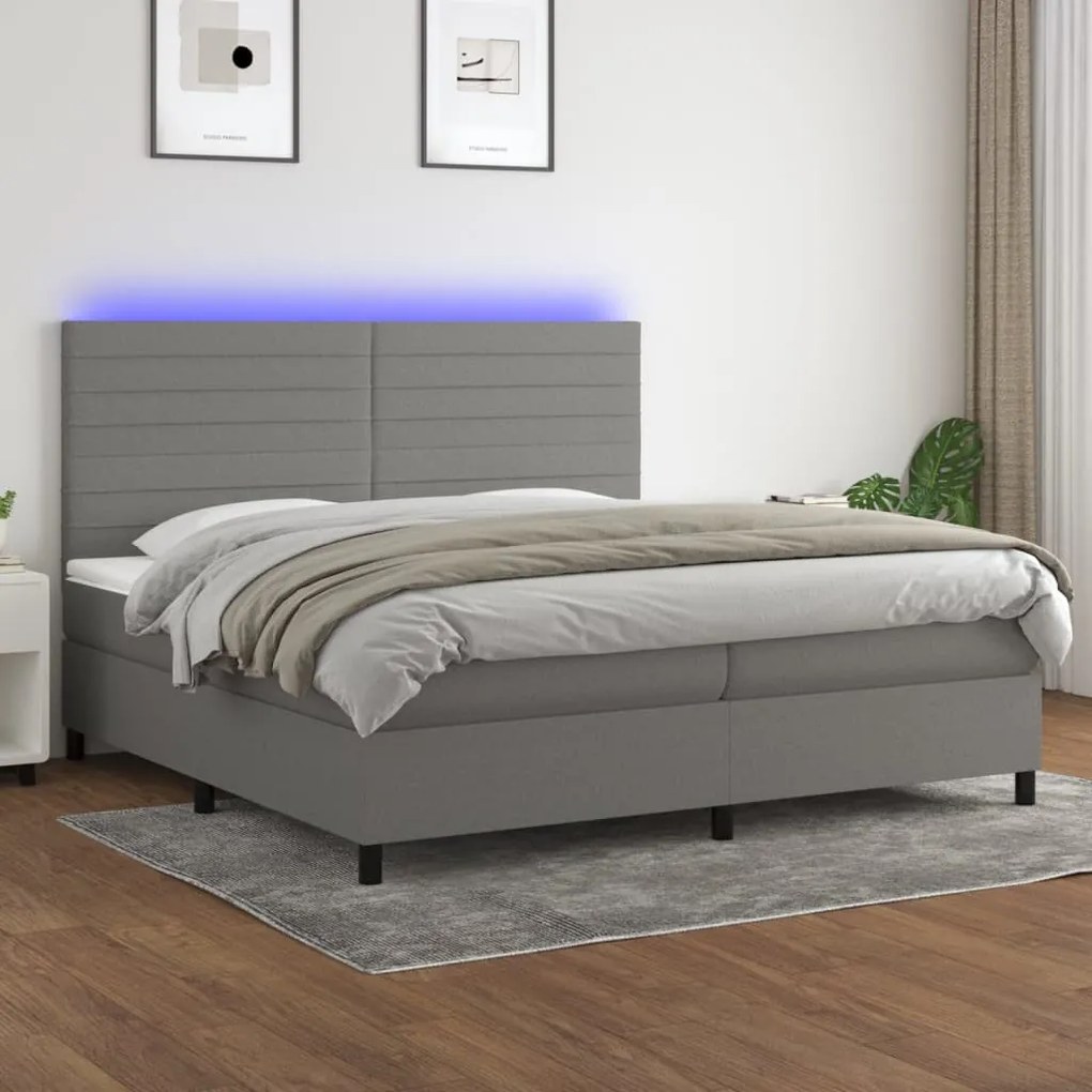 Κρεβάτι Boxspring με Στρώμα &amp; LED Σκ.Γκρι 200x200εκ. Υφασμάτινο