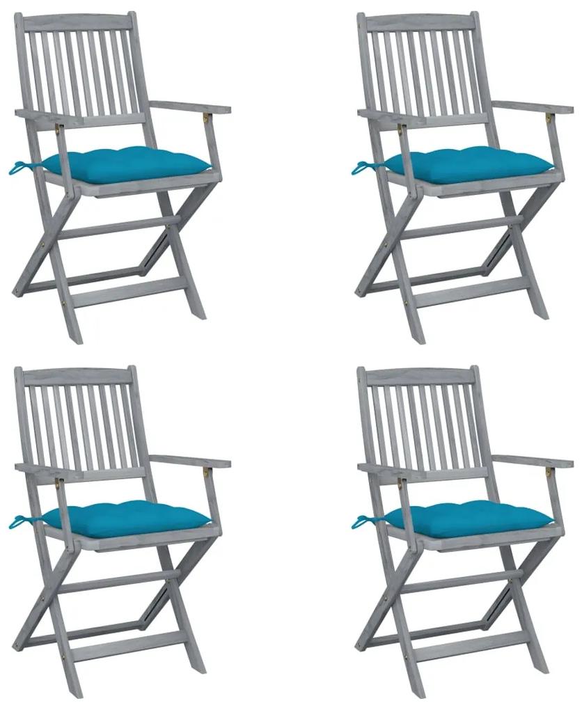 3064528 vidaXL Καρέκλες Εξωτ. Χώρου Πτυσσόμενες 4 τεμ Ξύλο Ακακίας &amp; Μαξιλάρια Μπλε, 1 Τεμάχιο