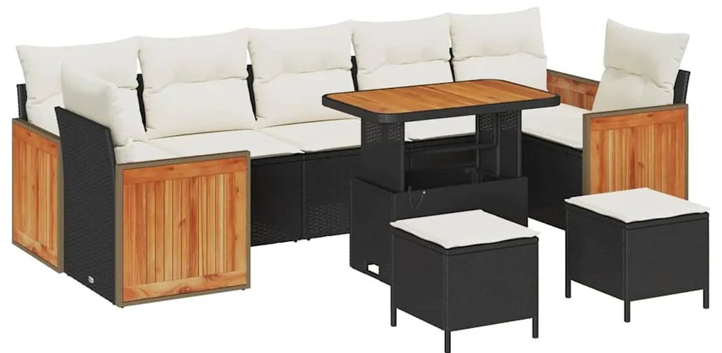 vidaXL Σετ Καναπέ Κήπου με μαξιλάρι 10 pcs Μαύρο και κρεμ