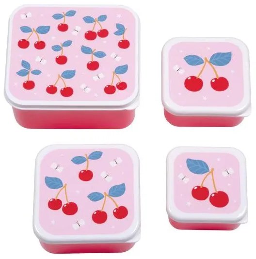 A Little Lovely Company Σετ 4 Δοχεία Φαγητού Lunch And Snack Box - Cherries SBSECH82