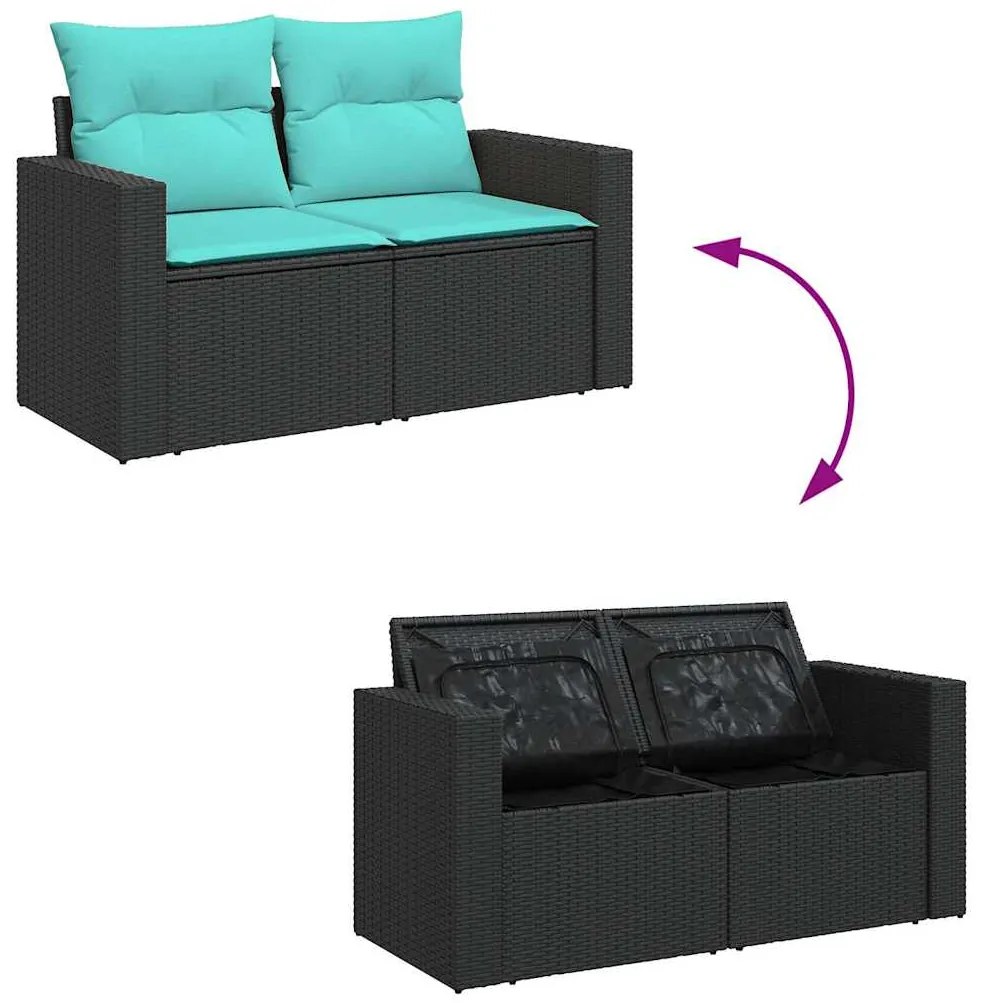 vidaXL Καναπές Κήπου 6 Τεμαχίων Μαύρο Συνθετικό Ρατάν Μαξιλάρια Ακακία