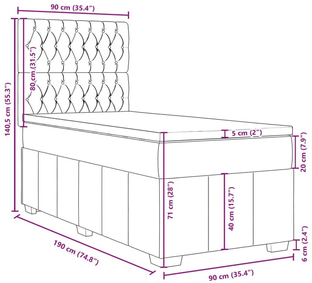 Κρεβάτι Boxspring με Στρώμα Μπλε 90x190 εκ.Υφασμάτινο - Μπλε