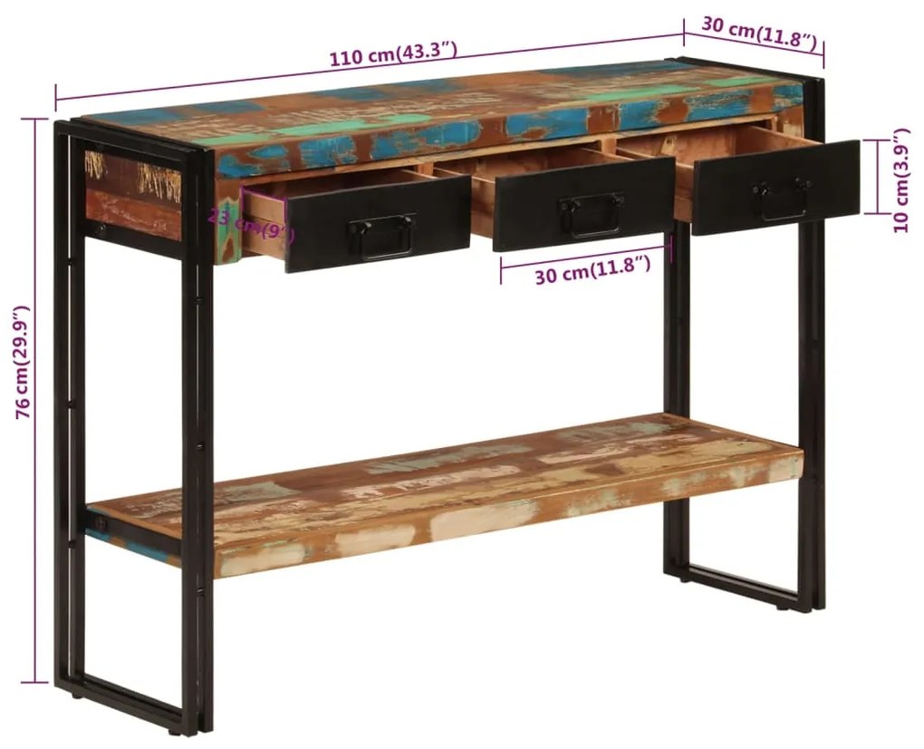 vidaXL Τραπέζι Κονσόλα 110 x 30 x 76 εκ. από Μασίφ Ανακυκλωμένο Ξύλο