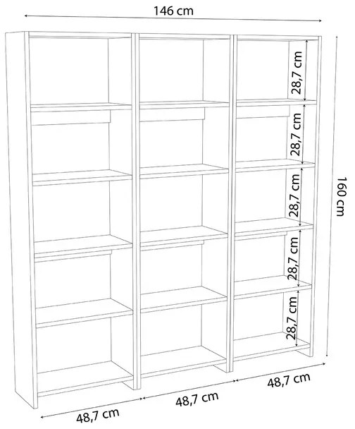 Βιβλιοθήκη Rabuku pakoworld σε oak απόχρωση 146x22x160εκ (1 τεμάχια)